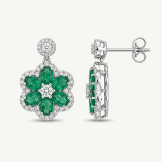 Orecchini Fiore Margherita in oro 18kt con smeraldi e diamanti