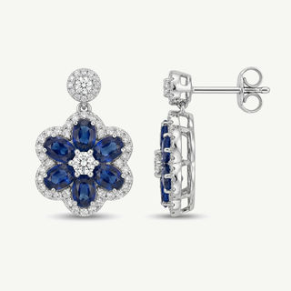 Orecchini Fiore Margherita in oro 18kt con zaffiri e diamanti