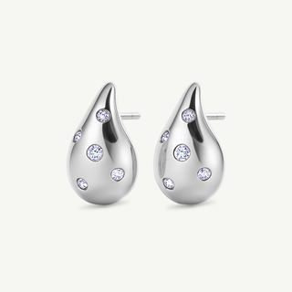 Orecchini Bubble Goccia in Oro Bianco e diamanti 0,14ct