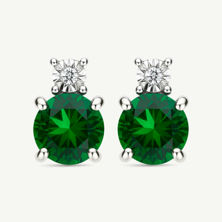 Orecchini Gemmarara in oro bianco 9Kt con pietra sintetica e diamanti