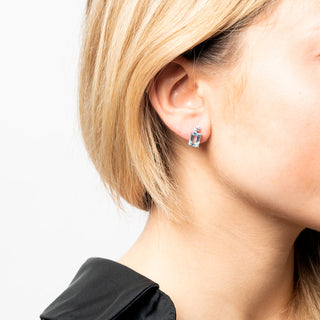 Orecchini Fabiani pendenti in oro bianco 9Kt con zirconi e topazio - Fabiani Gioiellerie