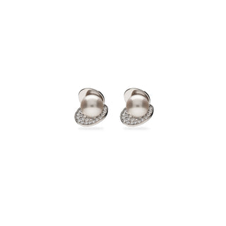 Orecchini Fabiani in oro bianco 9Kt con perla e zirconi - Fabiani Gioiellerie