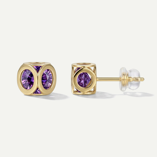 Orecchini Fabiani in oro 9kt con cubo e zircone viola