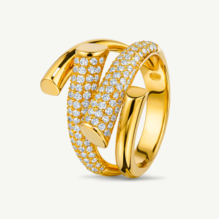 Anello Fabiani intreccio in argento 925 dorato con zirconi