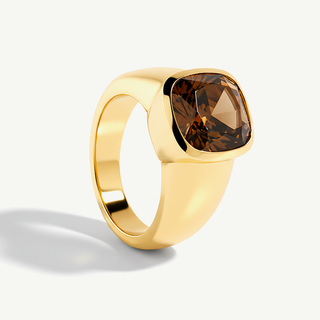 Anello in Argento Dorato e Zircone Marrone