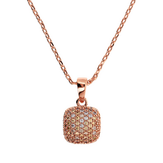Rolo Chain Necklace with Pavé Cubic Zirconia Square Pendant
