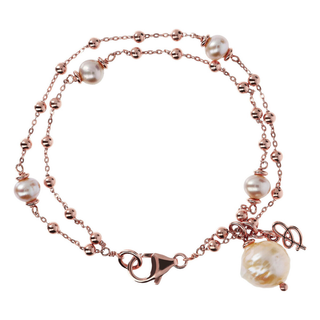 Bracciale Rosario Multifilo con Perle Rosa d'Acqua Dolce Ø 6/12 mm