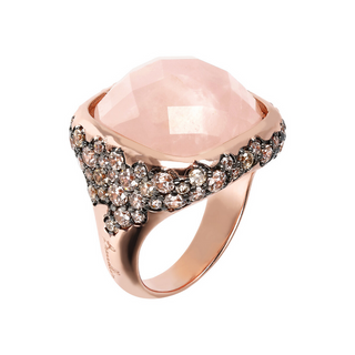 Anello Chevalier con Pietra Naturale Quadrata Sfaccettata e Pavé
