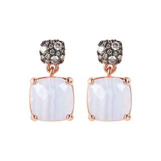 Natural Stone Square Faceted Pavé Drop Earrings
