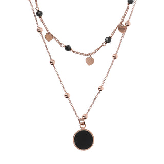 Collana Multifilo Rosario Doppia con Pietre Naturali e Pendente a Bottone - Fabiani Gioiellerie