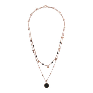 Collana Multifilo Rosario Doppia con Pietre Naturali e Pendente a Bottone - Fabiani Gioiellerie