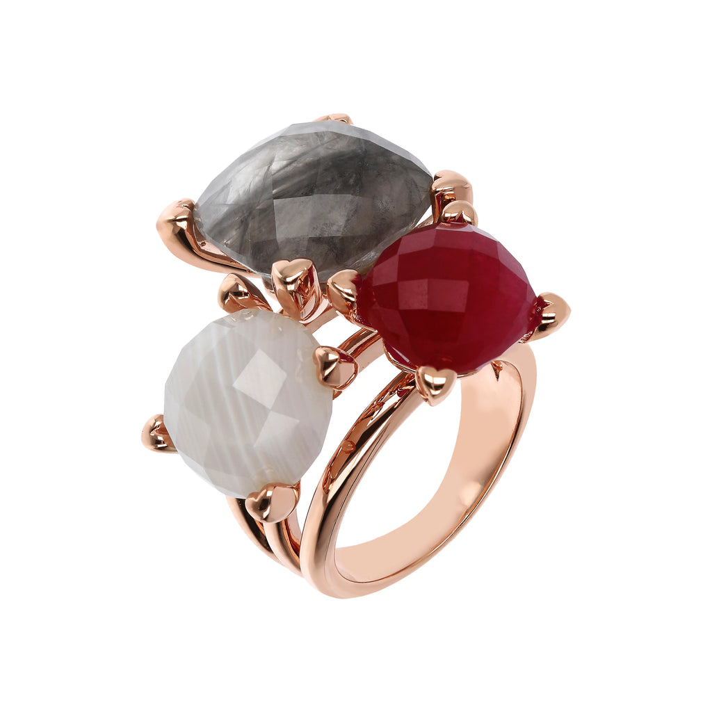 Anello Trilogy con Pietre Naturali e Castoni a Cuore – Fabiani Gioiellerie