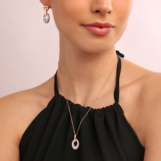 Collana Catena a Cubetti con Pendente Ovale Pav? in Cubic Zirconia