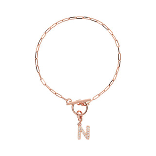Bracciale Catena Forzatina con Pendente Lettera Pavé in Cubic Zirconia