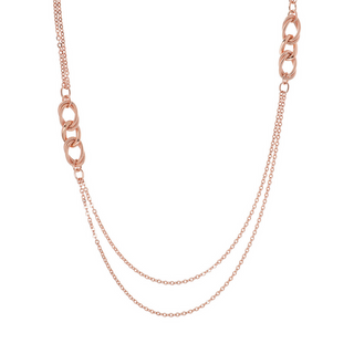 Multi-strand Necklace Rolo Chain and Curb Elements in Golden Rosé