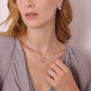 Forzatina Chain Necklace with Faceted Oval Natural Stone Pendant