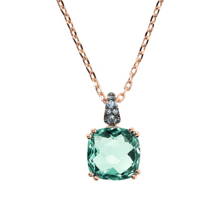 Square Gem Prism and Pavé Rolo Chain Necklace
