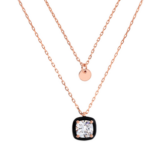 Multi-strand Forzatina Chain Necklace with Disc and Enamelled Pendant with Square Gem Prism
