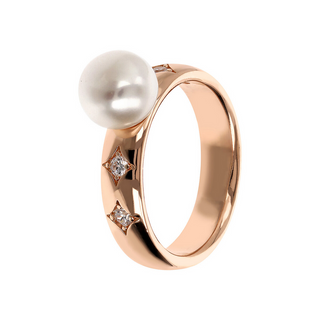 Étoile Solitaire Ring with White Freshwater Button Pearl Ø 8 mm