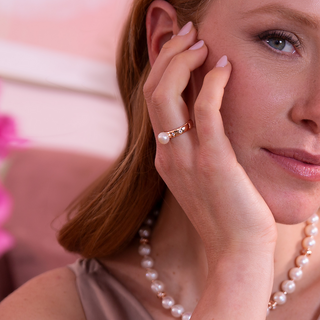 Étoile Solitaire Ring with White Freshwater Button Pearl Ø 8 mm