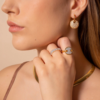 Pendant Earrings with Pierced Round and Pavé in Cubic Zirconia