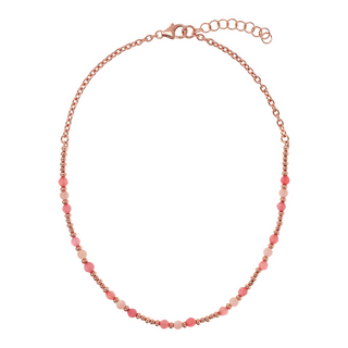 Collana Girocollo Catena Rolo con Piccole Bead e Pietre Naturali Sfaccettate