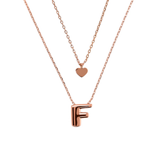 Graduated Multi-Strand Necklace Forzatina Chain with Heart Pendant and Letter Pendant