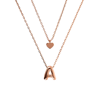 Collana Multifilo Graduata Catena Forzatina con Ciondolo Cuore e Pendente Lettera