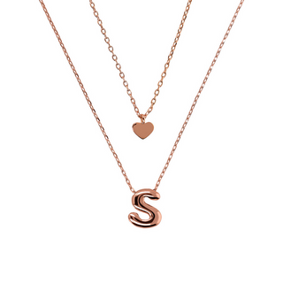 Graduated Multi-Strand Necklace Forzatina Chain with Heart Pendant and Letter Pendant