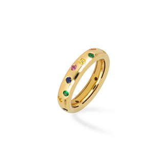 Anello Fabiani a fascia in oro giallo 18Kt con diamanti e zaffiri - Fabiani Gioiellerie