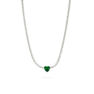 Collana Fabiani tennis in argento 925 con cuore verde - Fabiani Gioiellerie