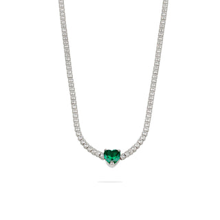 Collana Fabiani tennis in oro bianco 9Kt e pietra a cuore verde - Fabiani Gioiellerie
