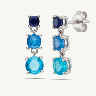 Orecchini Fabiani in argento 925 con tre pietre blu a gradazione