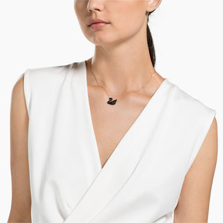 Pendente Swan, Cigno, Nero, Placcato color oro rosa