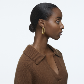 Orecchini a cerchio Dextera, Forma ottagonale, Grandi, Bianchi, Placcato color oro