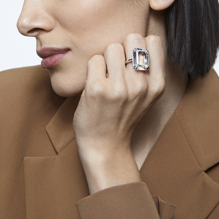 Anello cocktail Mesmera, Taglio ottagonale, Bianco, Placcato rodio