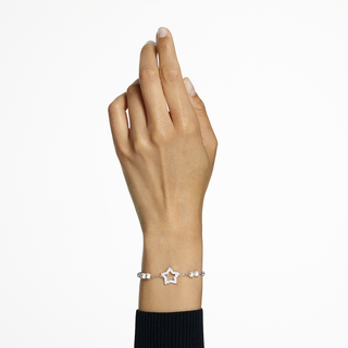 Braccialetto Stella, Pavé, Stella, Bianco, Placcato rodio