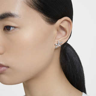 Orecchini a lobo Hyperbola, Fiocco, Piccoli, Bianchi, Placcato rodio