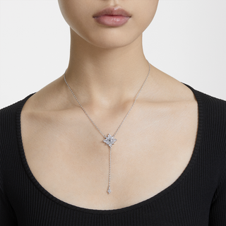 Collana a Y Stella, Stella, Bianco, Placcato rodio