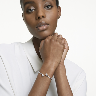 Bracciale rigido Mesmera, Cuore, Bianco, Placcato rodio