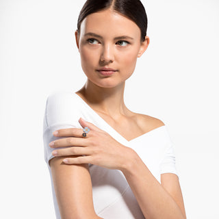 Anello aperto Latisha, Fiore, Nero, Placcato color oro rosa