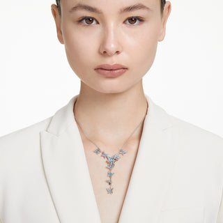 Collana a Y Idyllia Lilia, Farfalla, Blu, Placcato rodio