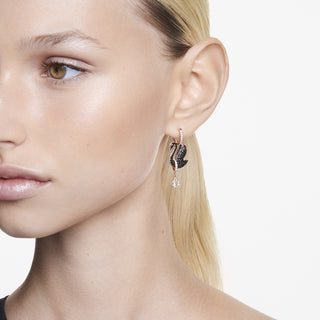 Orecchini pendenti Swan, Cigno, Neri, Placcato color oro rosa