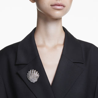 Spilla Idyllia, Conchiglia, Bianca, Placcato color oro