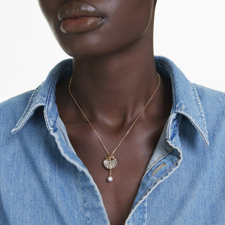 Pendente a Y Idyllia, Crystal Pearl, Conchiglia, Bianco, Placcato color oro