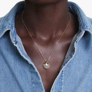 Pendente a Y Idyllia, Crystal Pearl, Conchiglia, Bianco, Placcato color oro