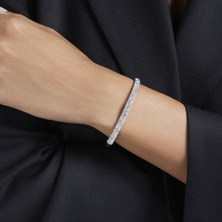 Bracciale rigido Sublima, Pavé a neve, Bianco, Placcato rodio