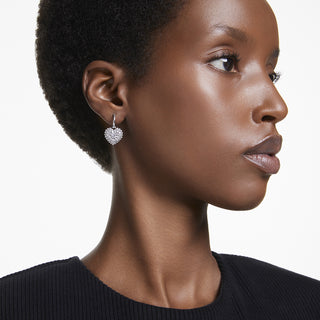 Orecchini pendenti Idyllia, Crystal Pearl, Cuore, Bianchi, Placcato rodio