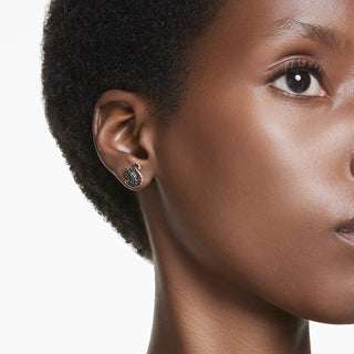 Orecchini a lobo Swan, Crystal Pearl, Cigno, Neri, Placcato color oro rosa