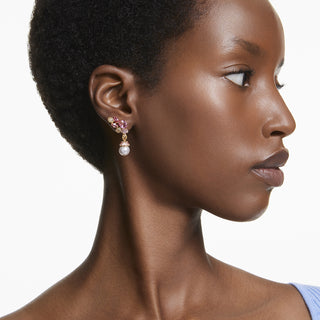 Orecchini pendenti Gema, Taglio misto, Crystal Pearl, Fiore, Rosa, Placcato color oro